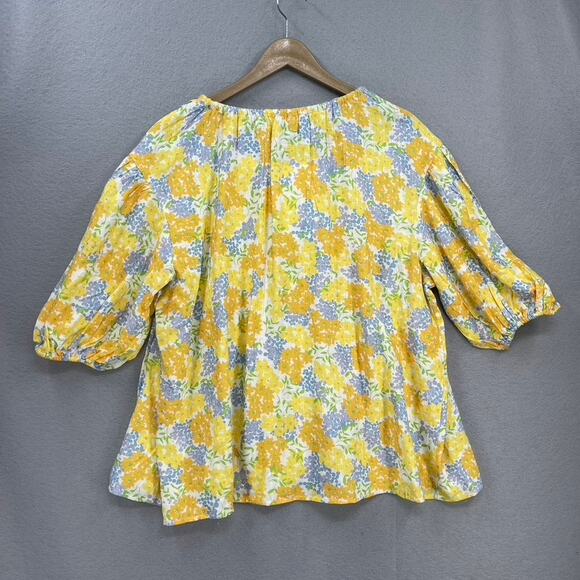Sabo Leta Top Womens Lg Yellow Floral Puff Sleeve Pintuck Cottage Coastal Boho - Picture 14 of 14